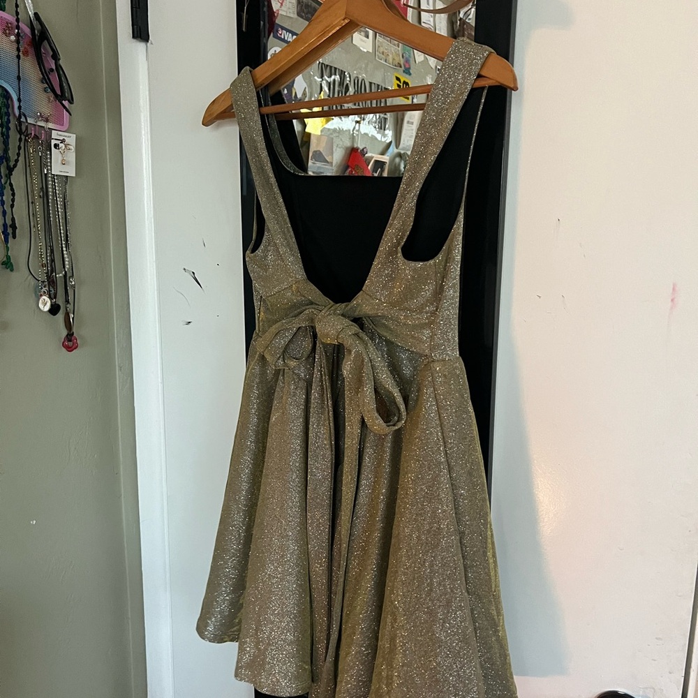 Gold Glittery Dress with Bow